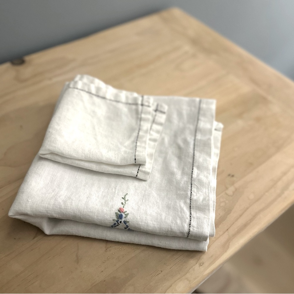 Antique tea table linen set; handmade